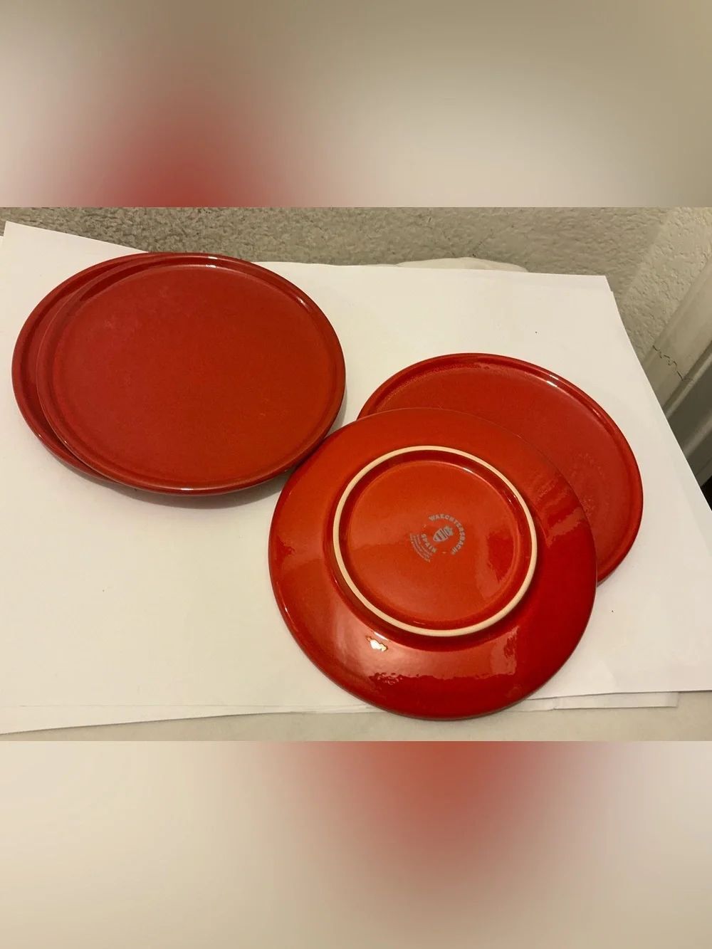 Waechtersbach 4 Solid Xmas Red Color 7.75" Salad Plates Red Glazed Ceramic